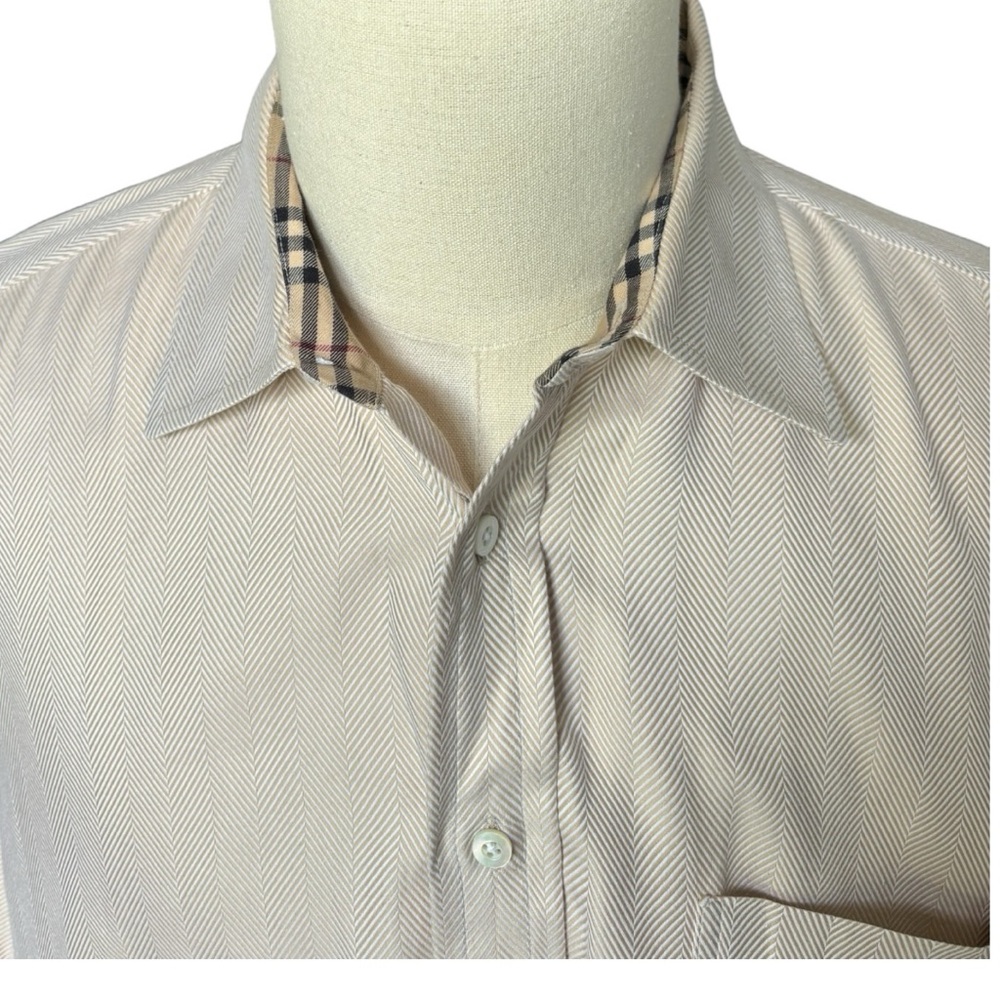 Burberry Tan Herringbone Nova Check French Cuff dress Shirt | 17.5 Large